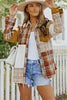 Orange Plaid Color Block Patchwork Shirt Jacket With Pocket