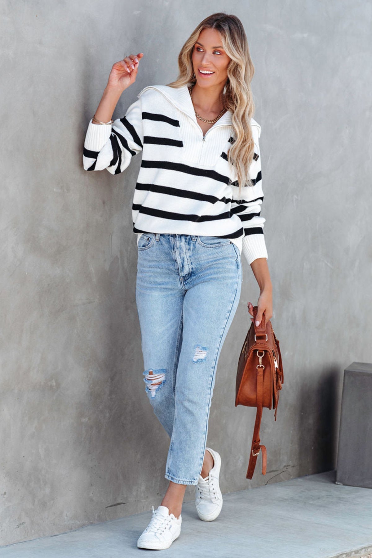 collar stripe sweater