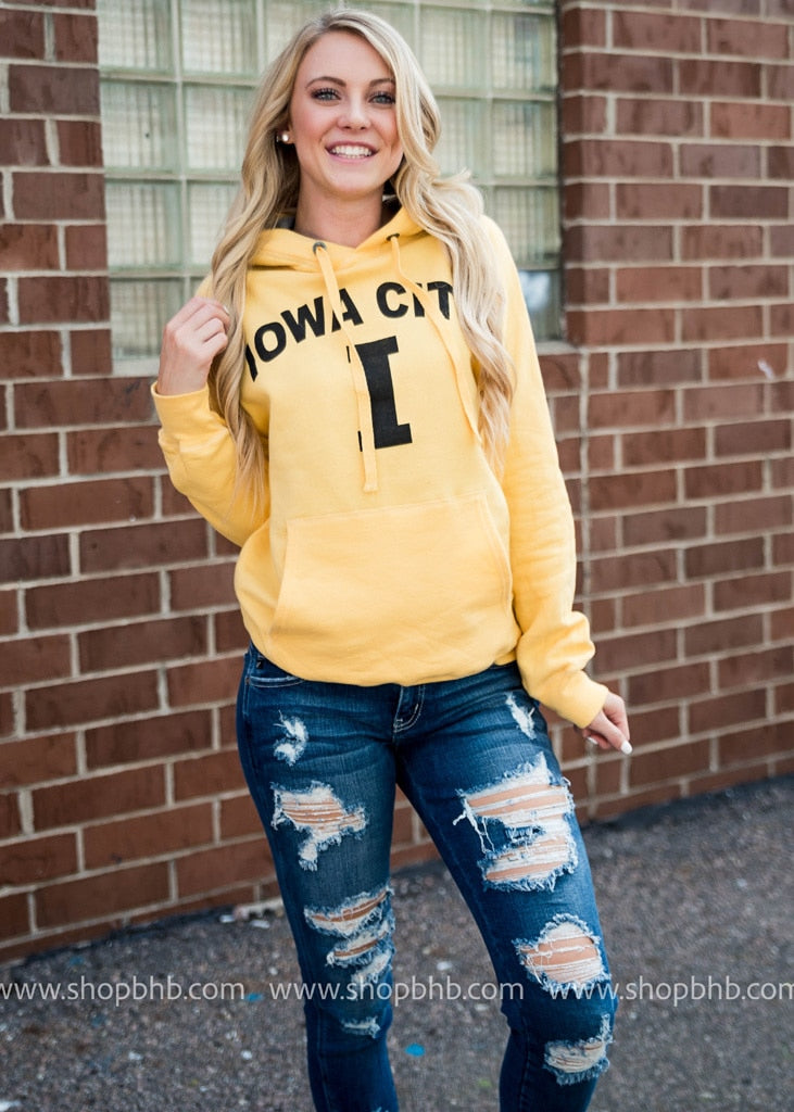 Iowa City Hoodie | Yellow - BAD HABIT BOUTIQUE 