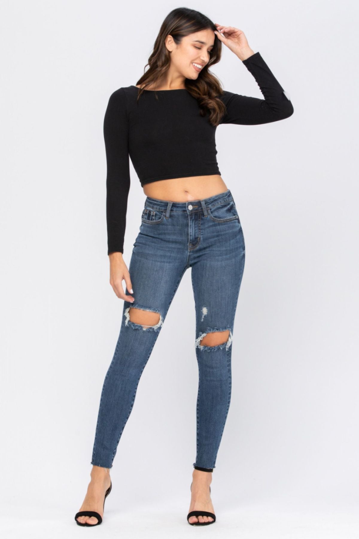 Judy Blue Full Size Destroyed Knee High Waist Skinny Jeans