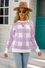 Crew Neck Long Sleeve Plaid Knit Sweater