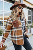 Brown Pocketed Buttoned Plaid Shirt Jacket