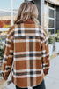 Brown Pocketed Buttoned Plaid Shirt Jacket