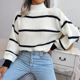 Mockneck Striped Long Sleeve Knit Sweater