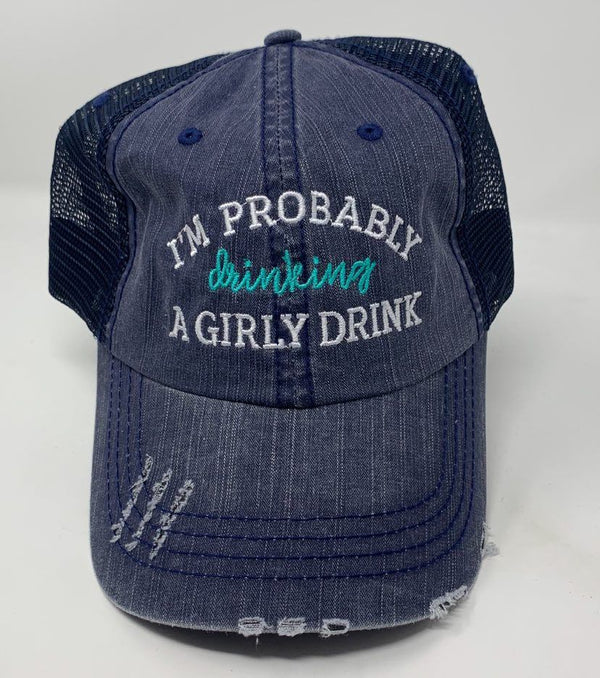  Drinking a Girly Drink Navy Trucker Hat, ACCESSORIES, BAD HABIT APPAREL, BAD HABIT BOUTIQUE 
