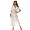 Sheer Deep V Slit Solid Beach Cover-Up