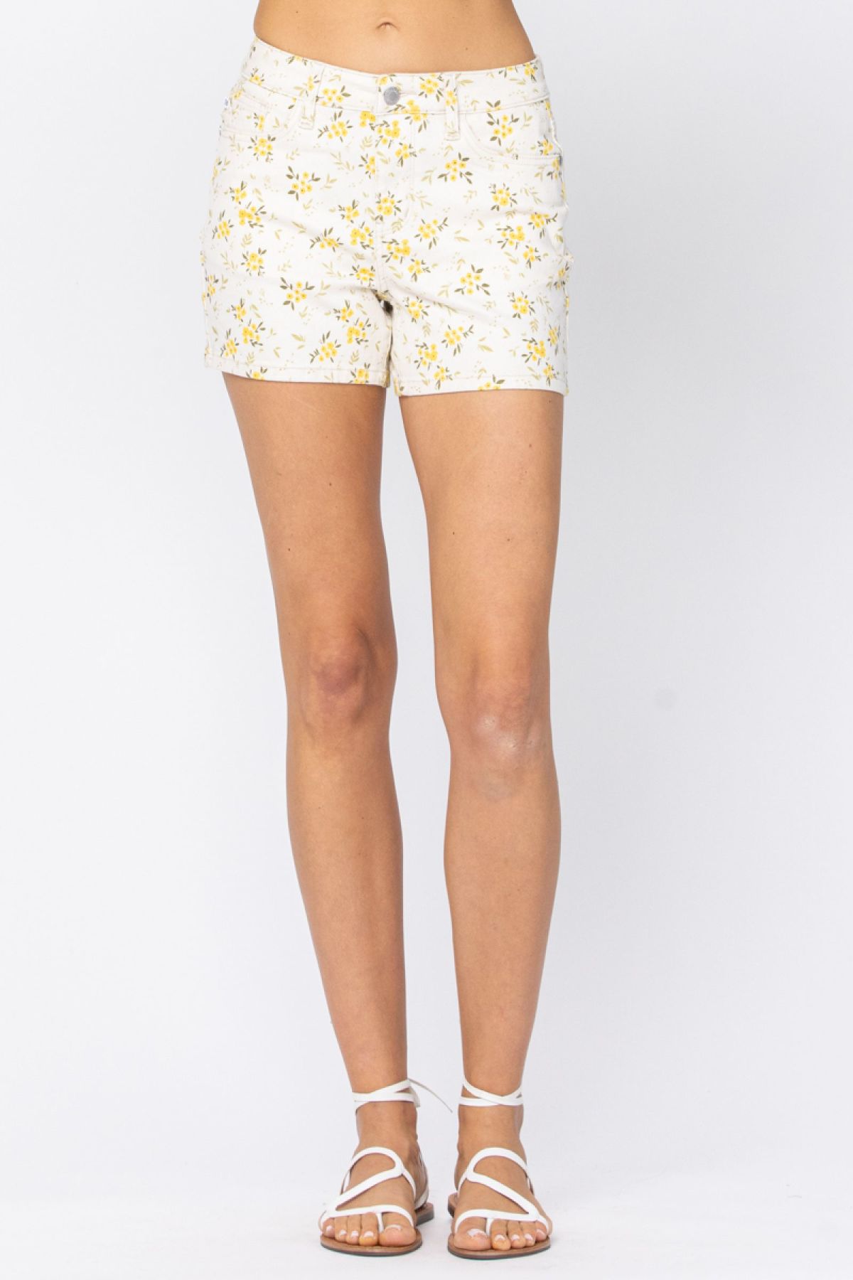 Judy Blue Mid-Rise Flower Print Denim Shorts