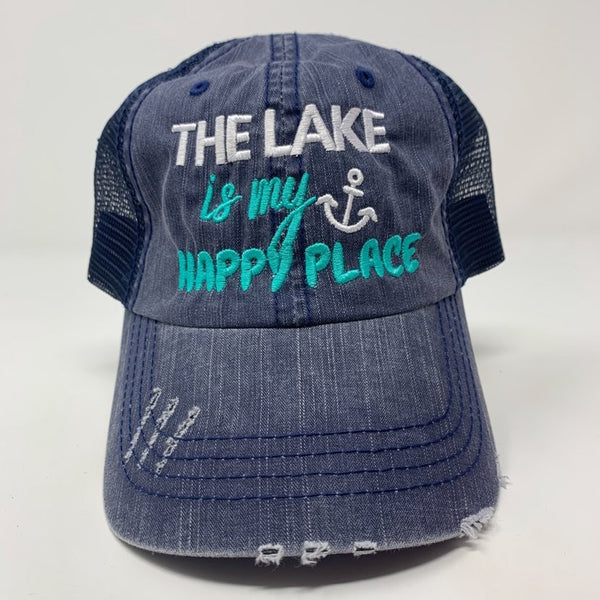  The Lake is My Happy Place Trucker Hat, ACCESSORIES, BAD HABIT APPAREL, BAD HABIT BOUTIQUE 