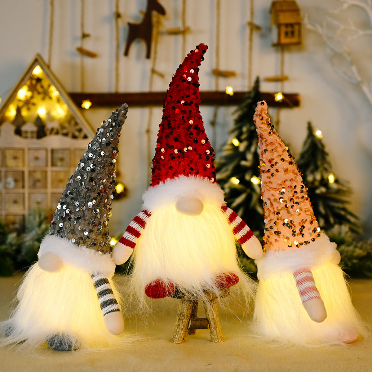 Christmas Sequins With Lights Faceless Doll Decorations