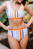 Striped Print U Neck Mid Waist Bikini Swimsuit