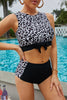 Leopard Patchwork Tie Knot High Waist Bikini Swimsuit