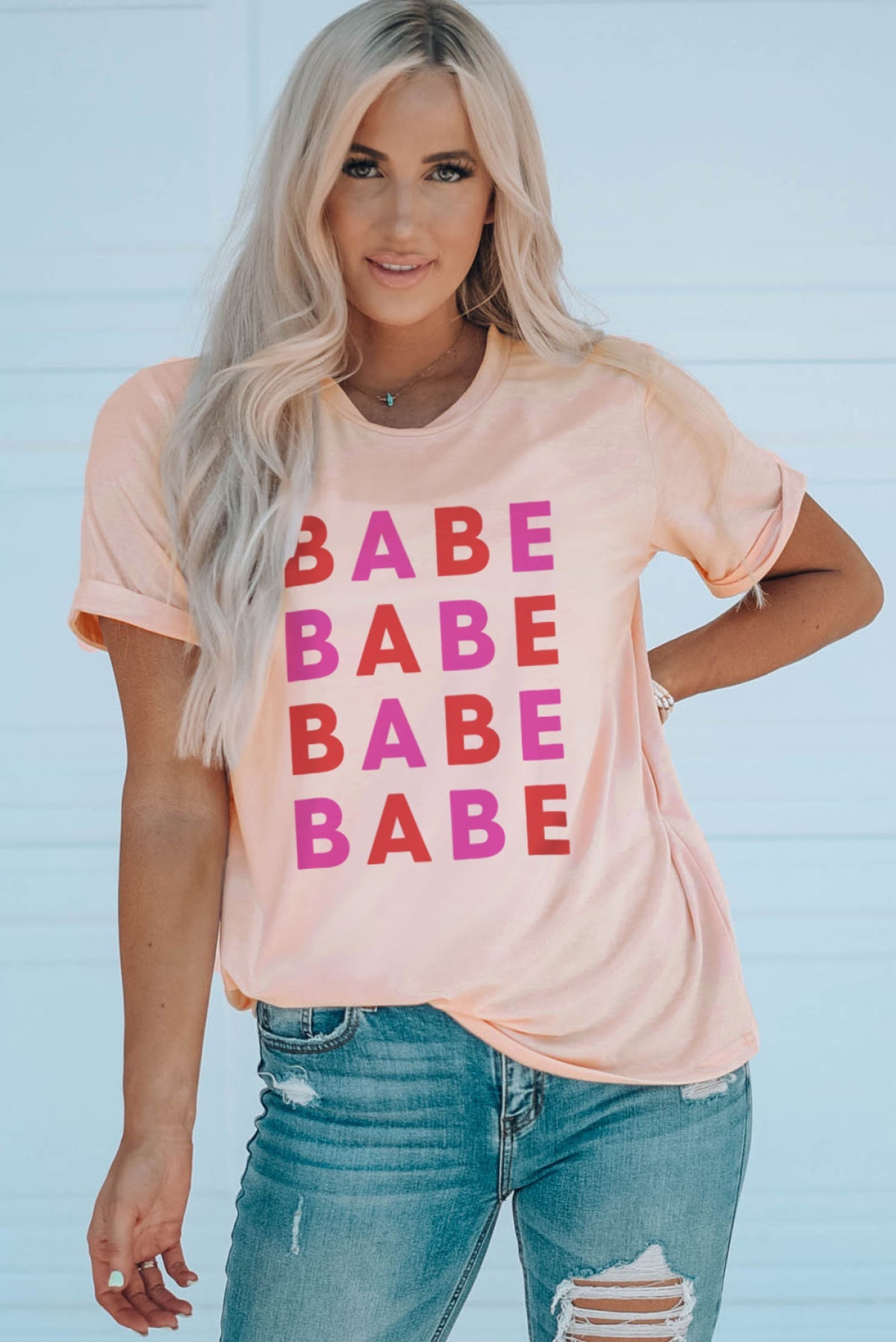 Pink BABE Letter Print Valentines Fashion T Shirt