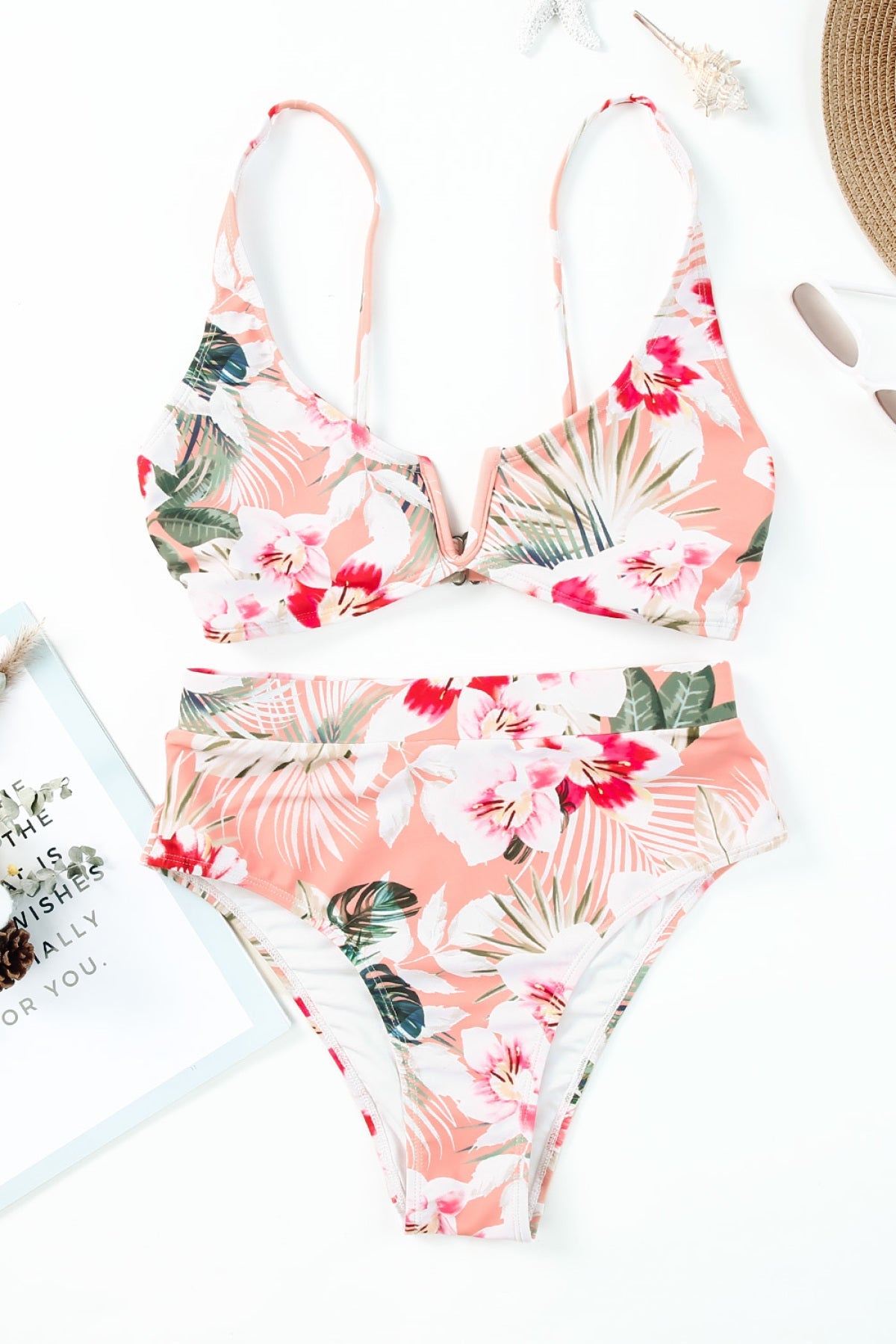 Tropical Floral Print High Waist Bikini Swimsuit