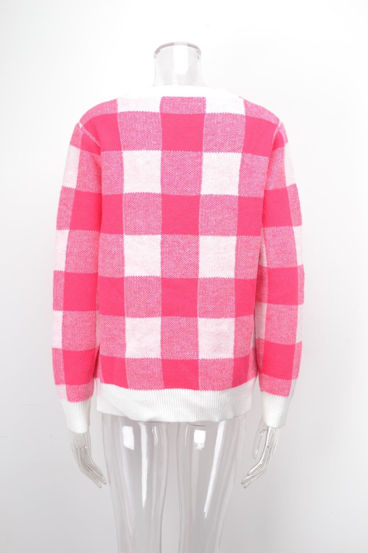 Crew Neck Long Sleeve Plaid Knit Sweater