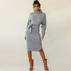 Solid Color Turtleneck Belted Sweater Dress