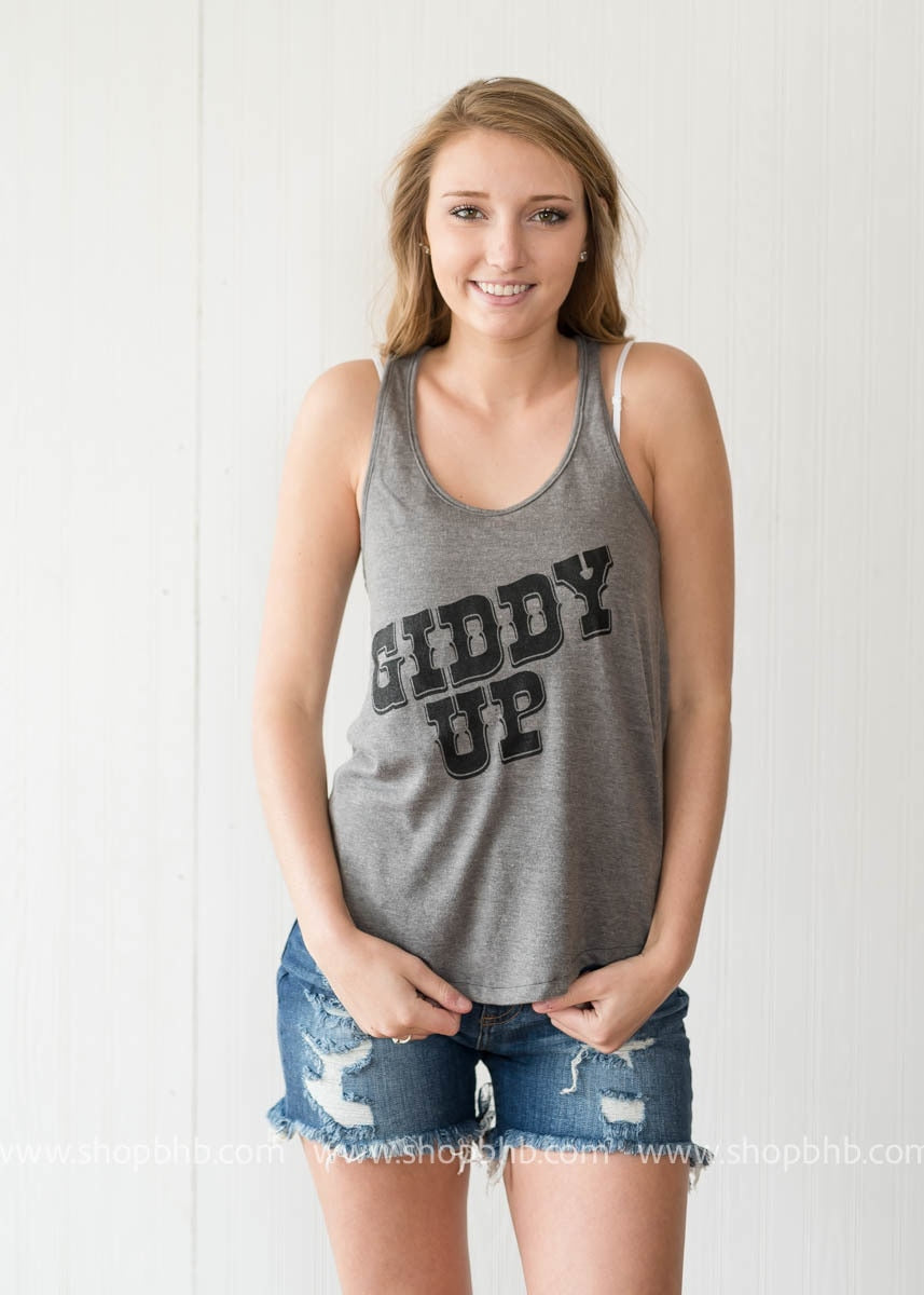 Giddy Up Tank - grey - BAD HABIT BOUTIQUE 