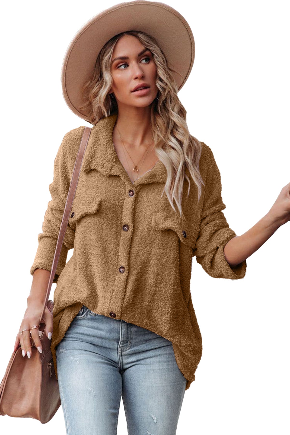 Plush Button Down Pocketed Shirt Jacket