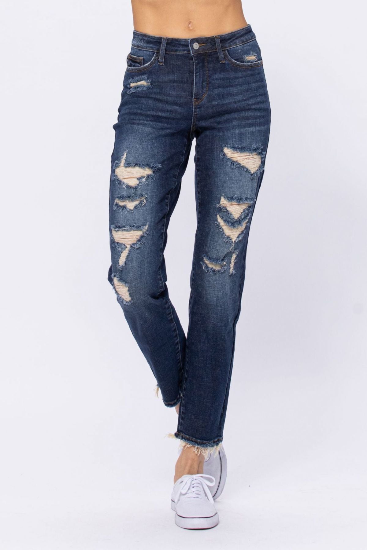 Judy Blue Mid-Rise Distressed Boyfriend Jeans