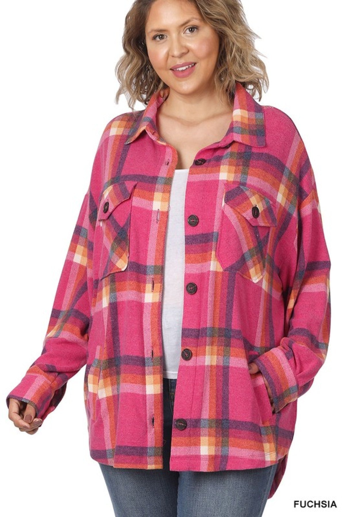 Zenana Full Size Oversize Plaid Shacket with Pockets