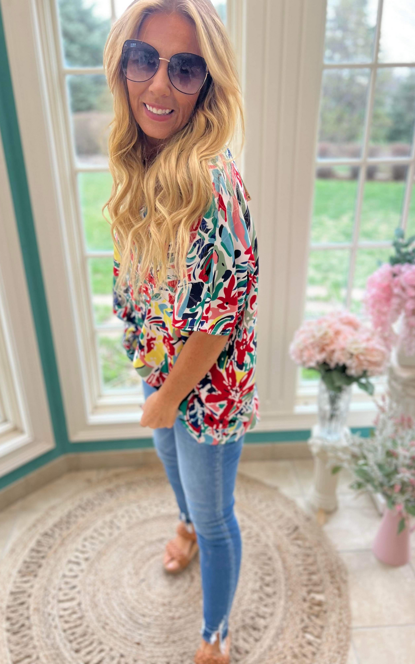 Floral Print Oversized Pocket Top