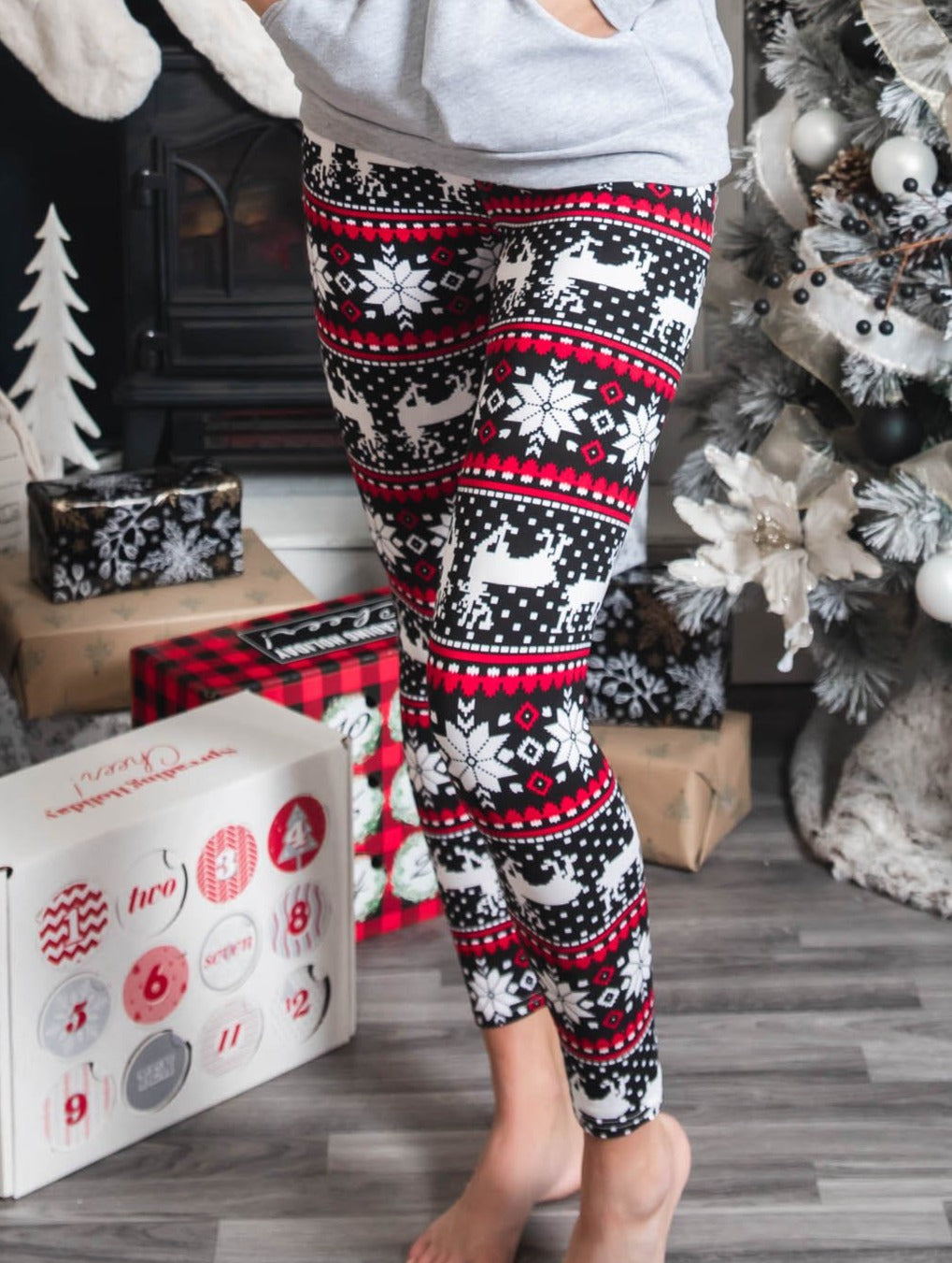  Winter Wonderland Leggings - Black/Red, , BAD HABIT BOUTIQUE , BAD HABIT BOUTIQUE 