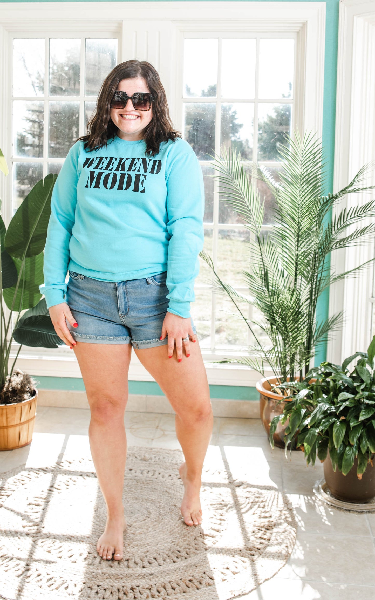 Weekend Mode Sweatshirt - Teal - BAD HABIT BOUTIQUE 