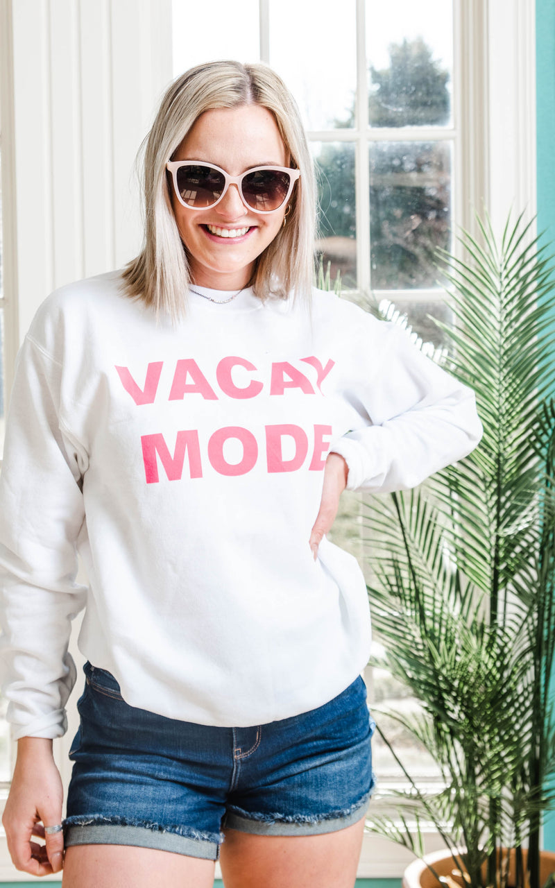 Vacay Mode Sweatshirt -White - BAD HABIT BOUTIQUE 