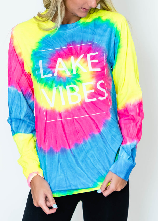  Lake Vibes Tie Dye Top - Neon Vibrance, Graphics, BAD HABIT APPAREL, BAD HABIT BOUTIQUE 