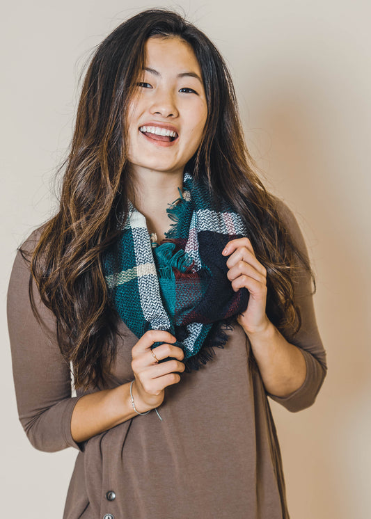  Green & Navy Plaid Infinity Scarf-FINAL SALE, SCARVES, BAD HABIT BOUTIQUE , BAD HABIT BOUTIQUE 