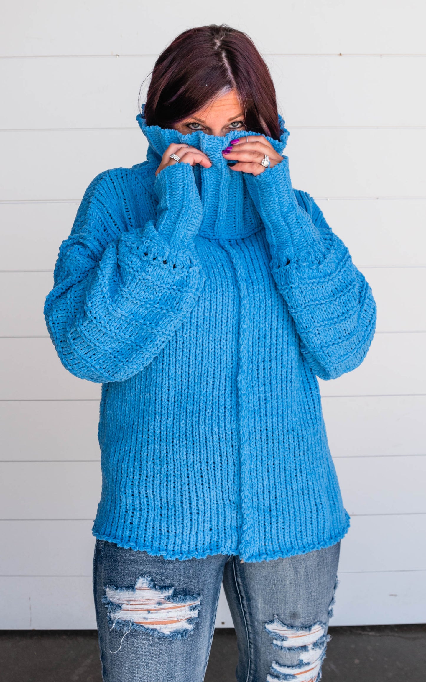 Blue Cowl Neck Sweater - Final Sale