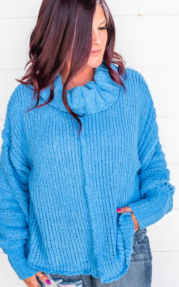 blue chunky knit sweater 