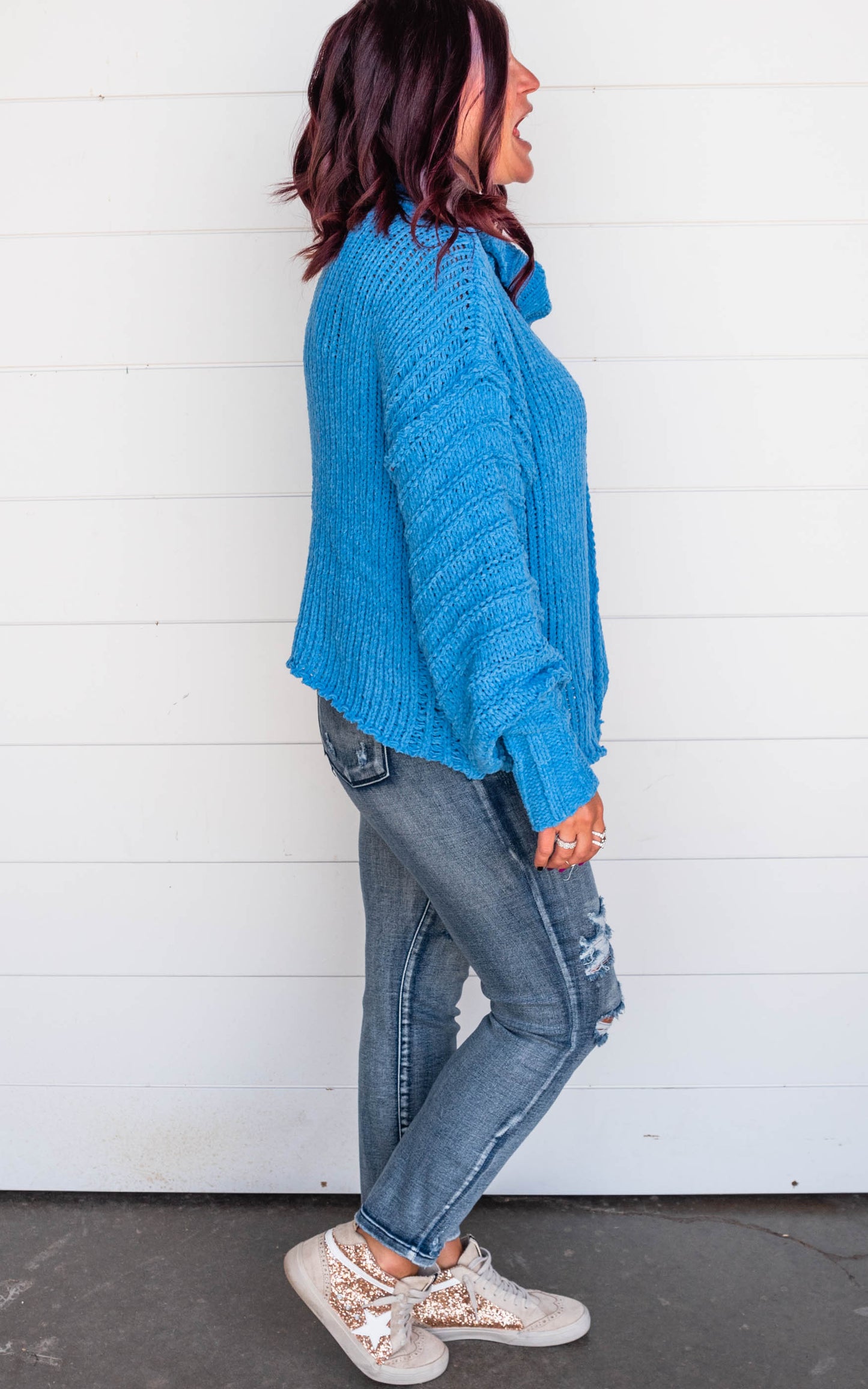 white birch knit sweater blue 