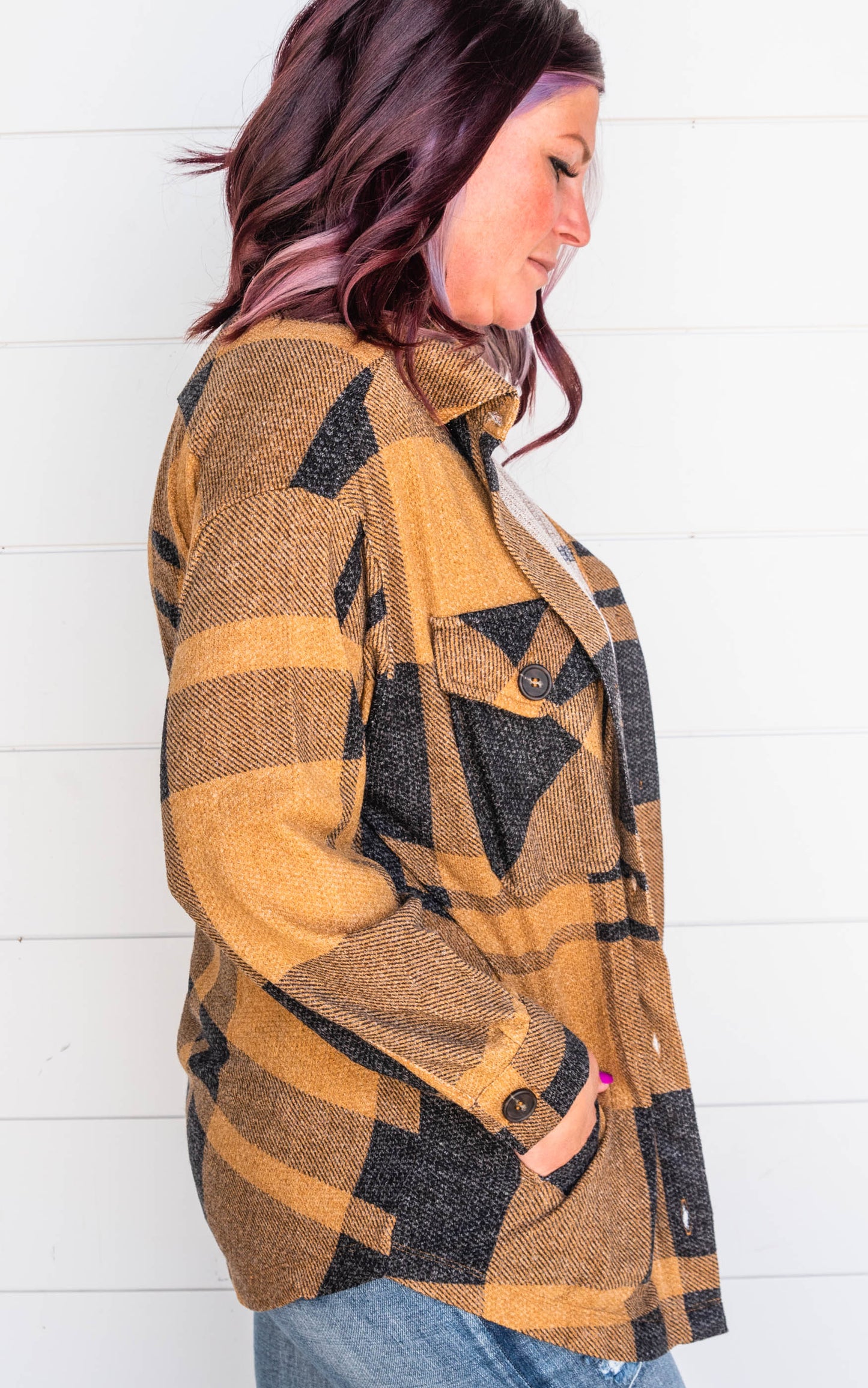 Mustard Jacquard Plaid Shacket