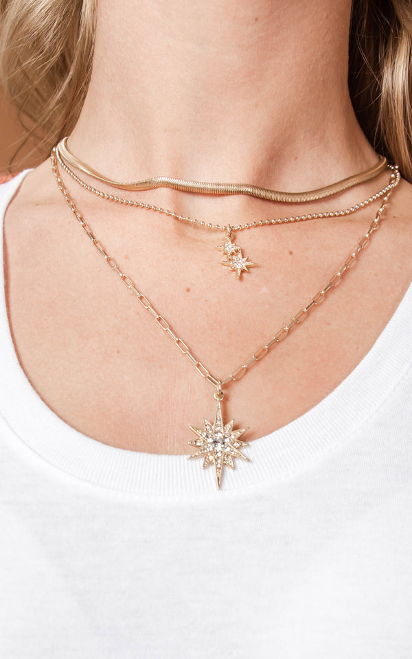North Star Multi Layer Necklace- Gold