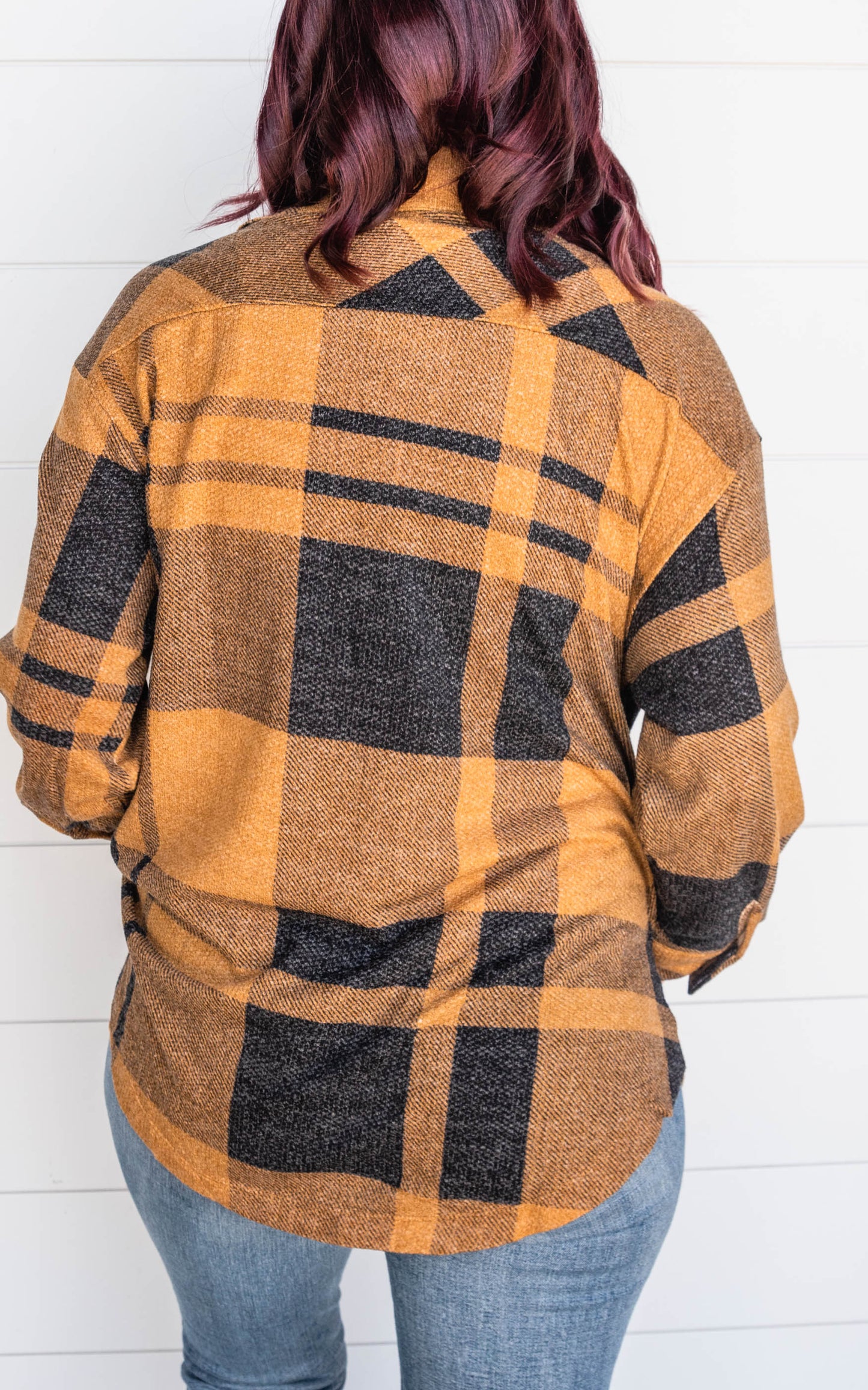 Mustard Jacquard Plaid Shacket