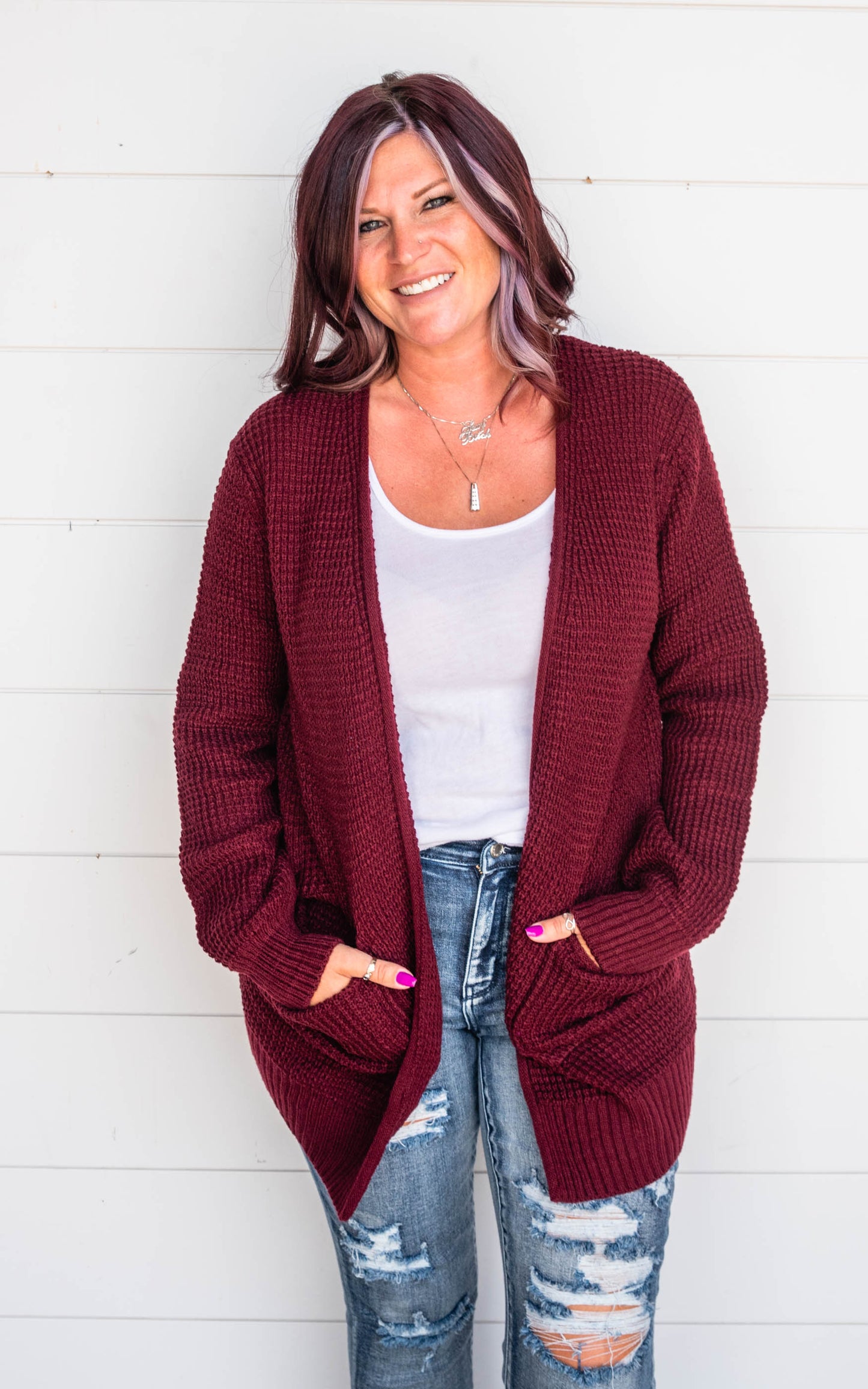 burgundy knit cardigan 