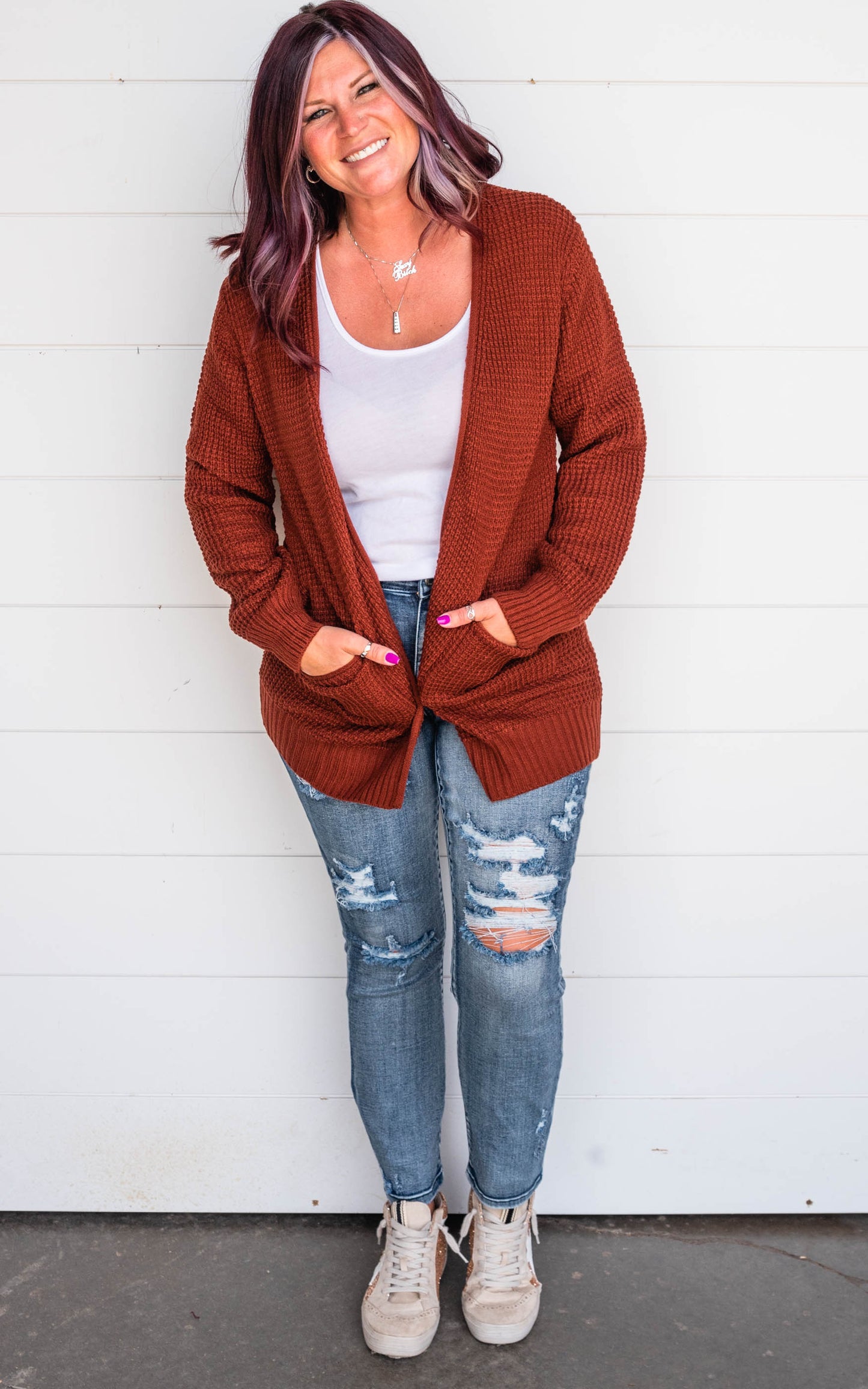 rust cardigan 