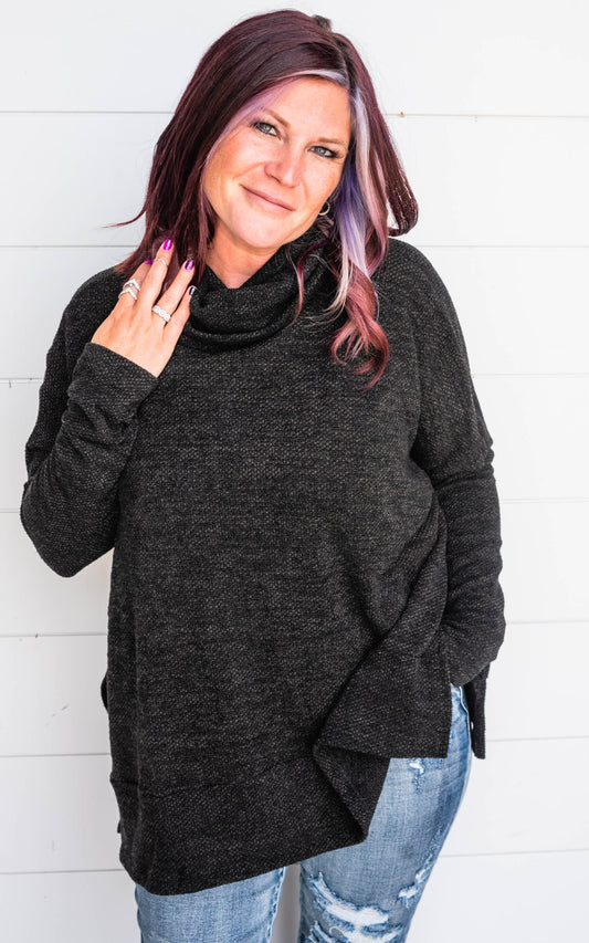 black cowl neck knit top 