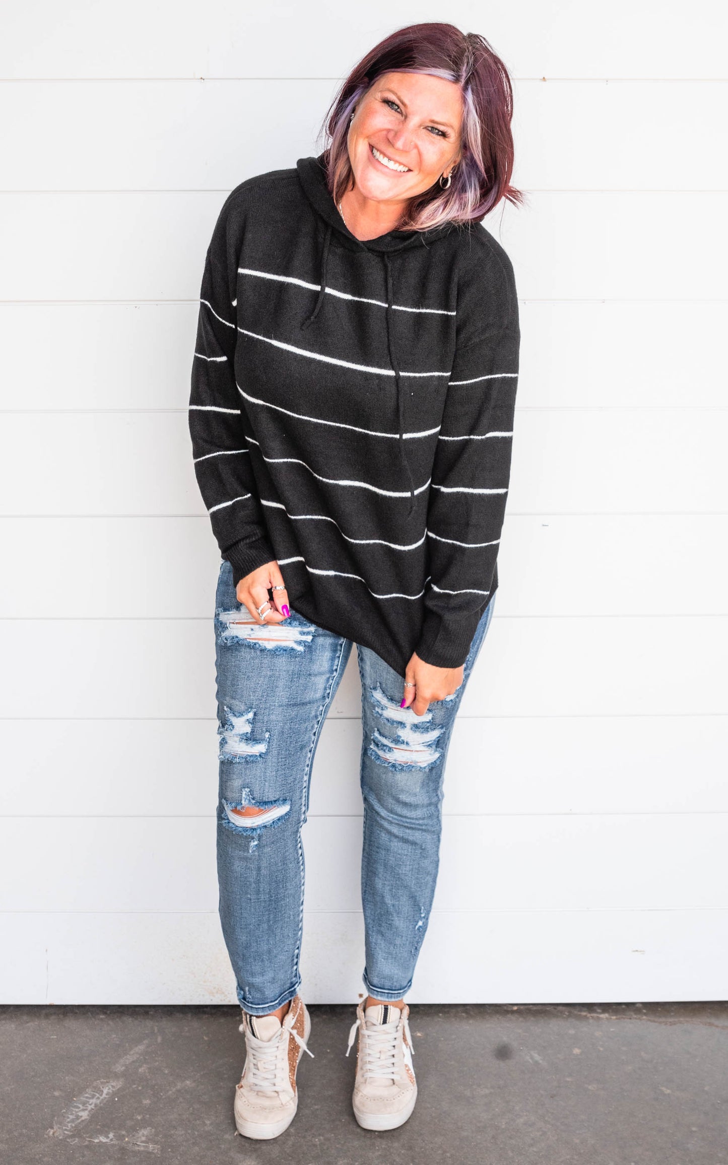 black white stripe hoodie 