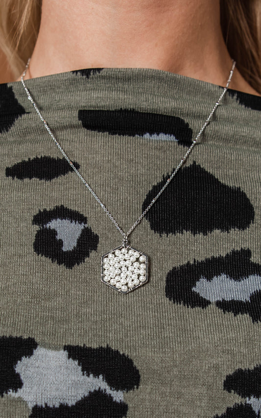 White Sparkle Polygon Layered Necklace - Final Sale