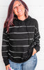 black hoodie with ivory stripes 