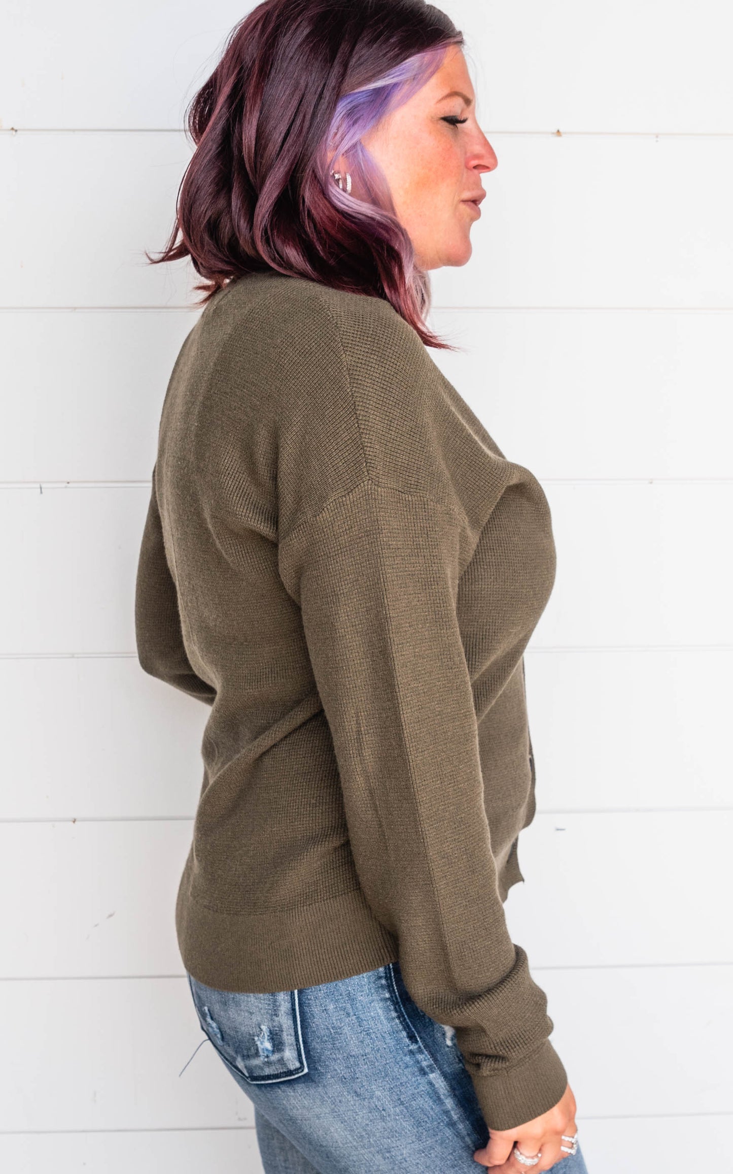 olive viscose button up knit cardigan 