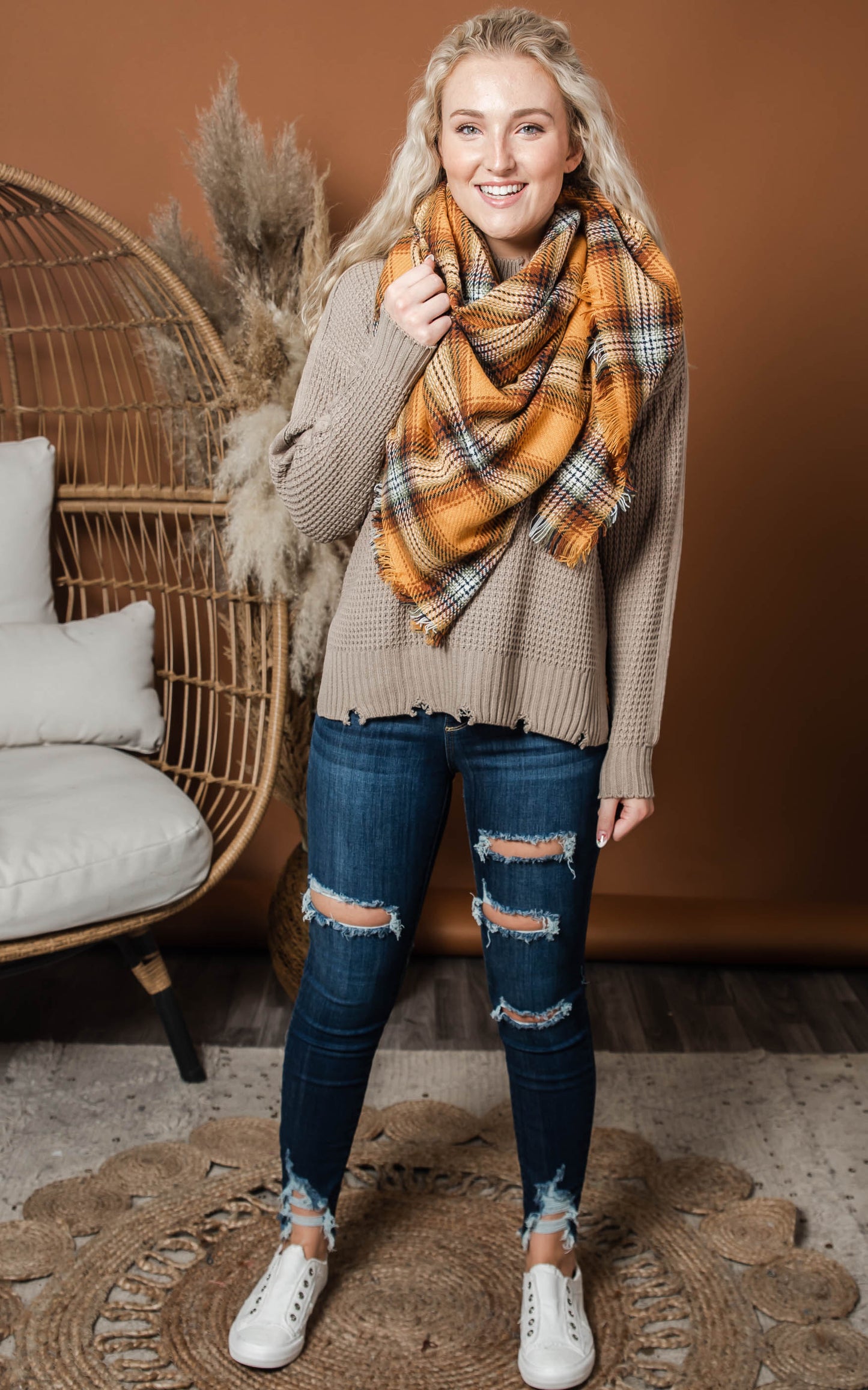 mustard plaid blanket scarf