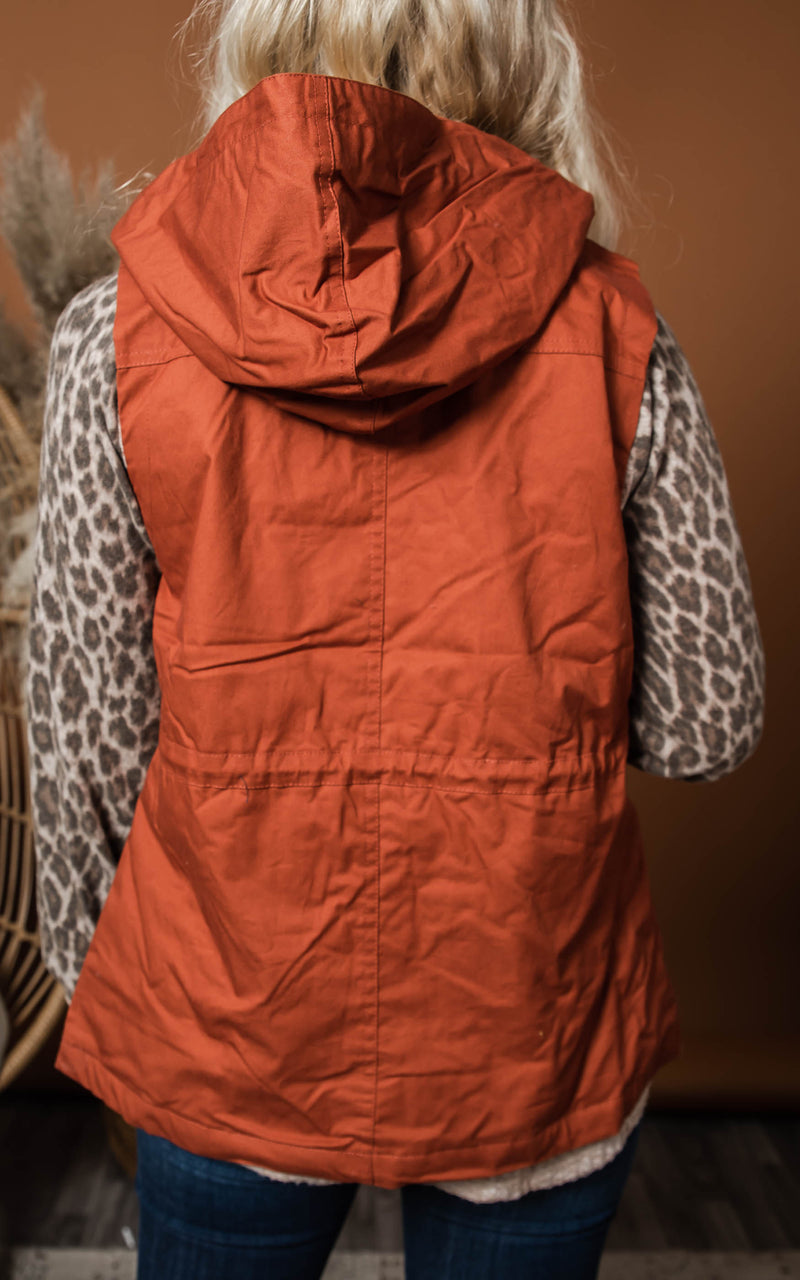 rust hooded utility vest