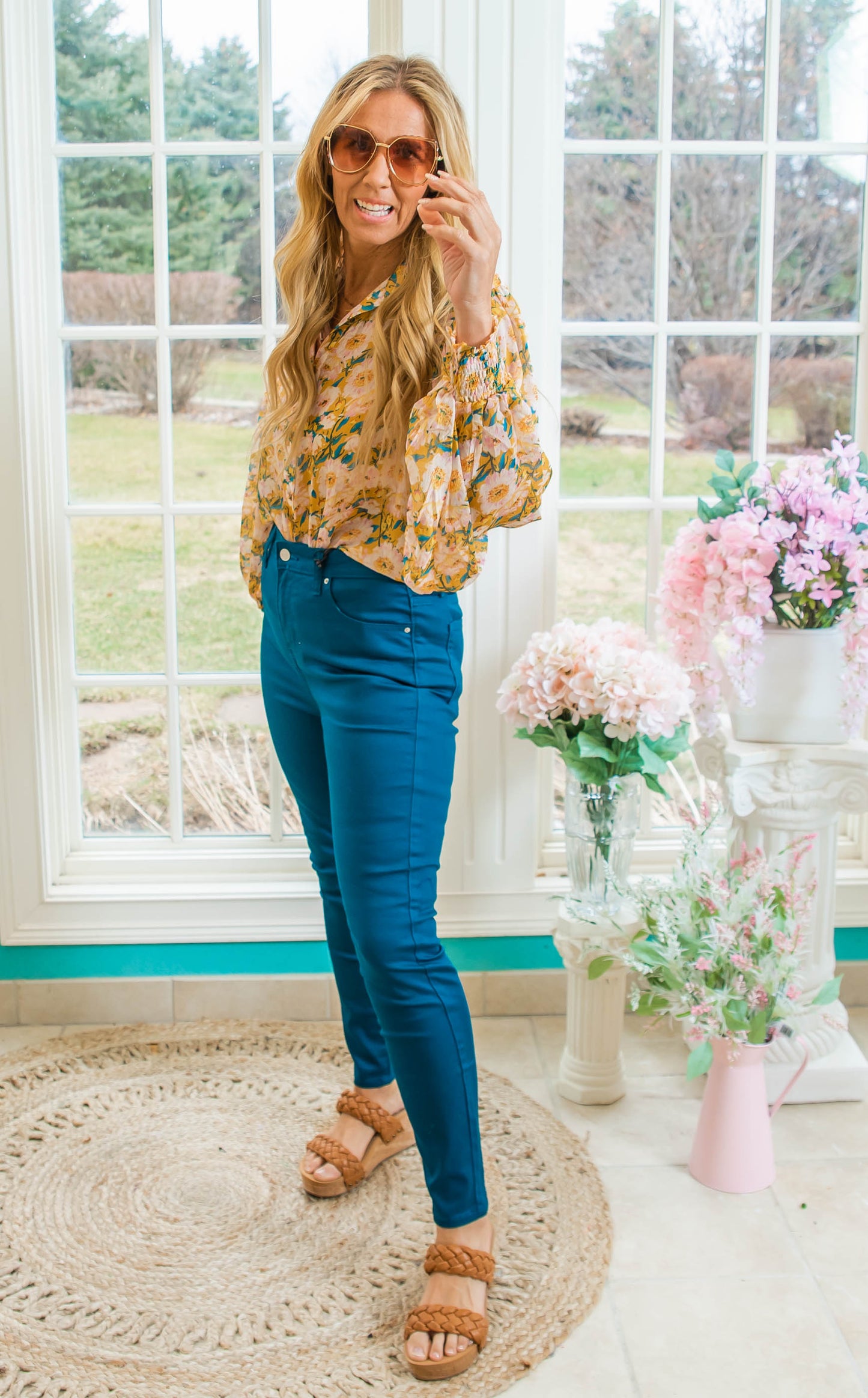 MUSTARD FLORAL BLOUSE TOP