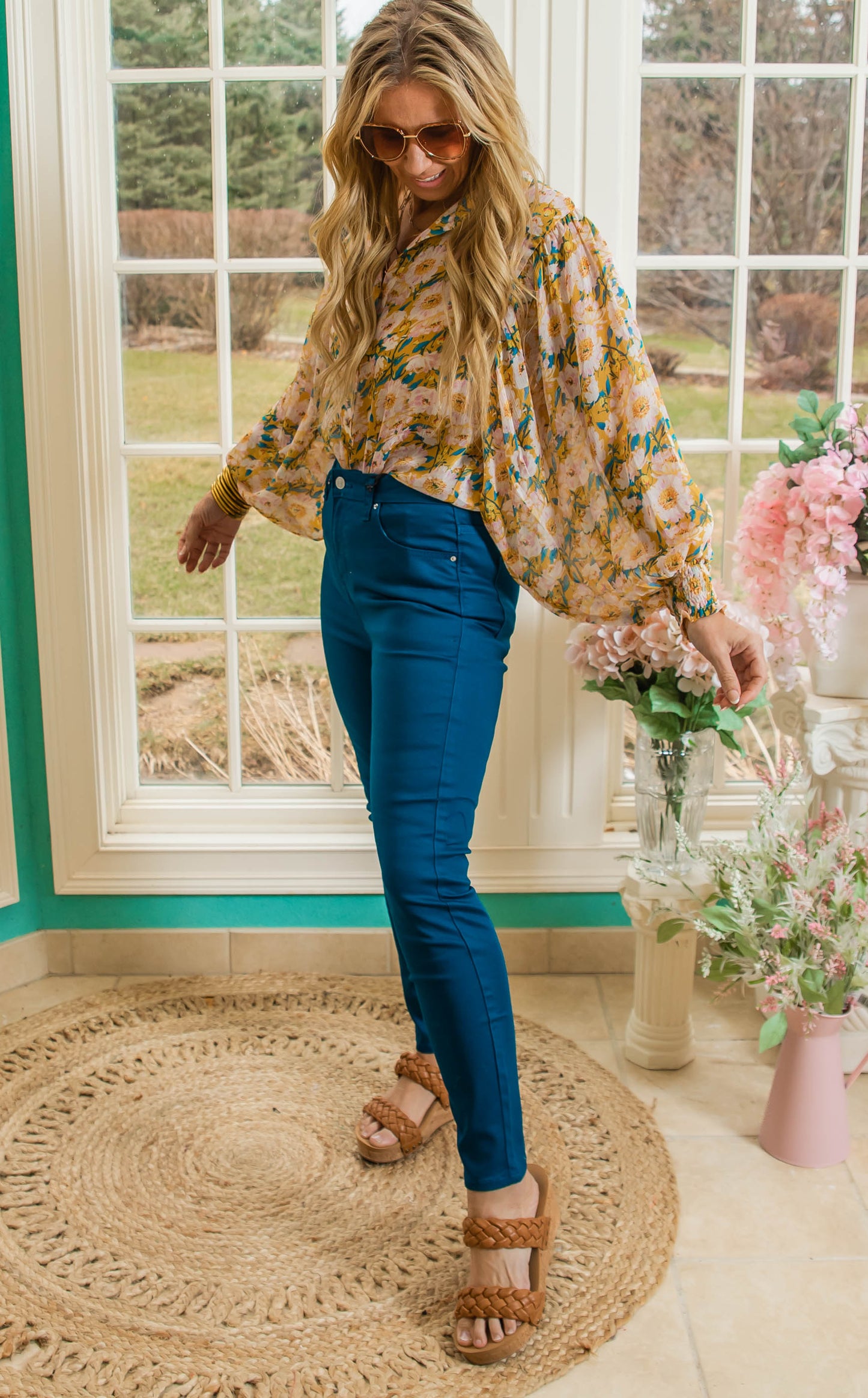 MUSTARD FLORAL BLOUSE TOP