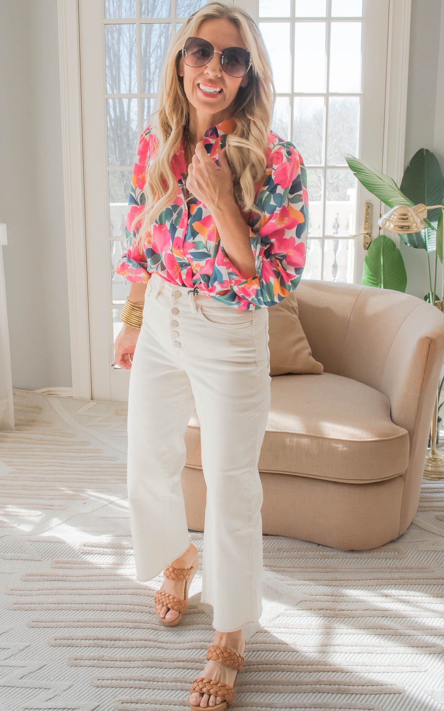 Blooming Floral Print Button Up Blouse