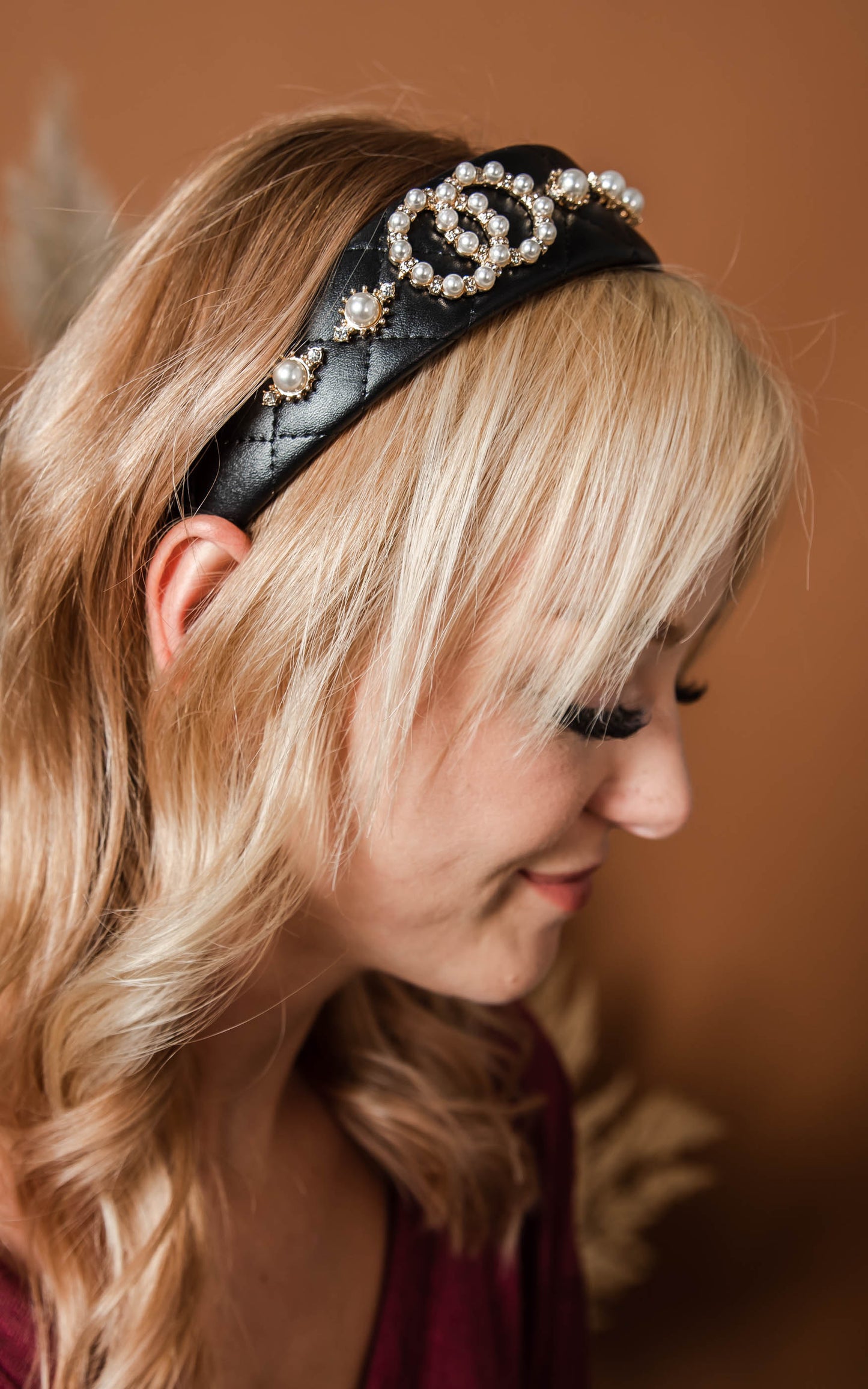 Leather and Pearl Headband