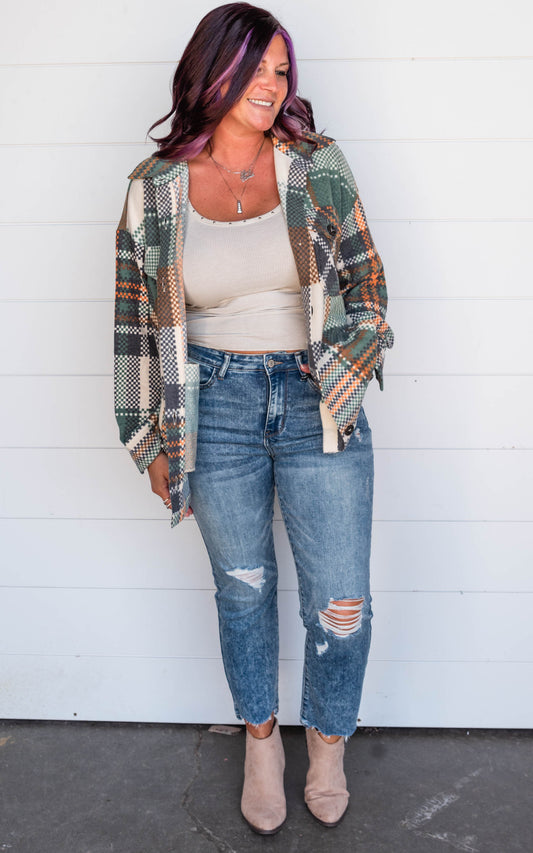 Hunter Green Brushed Plaid Top - Final Sale