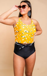After Dune Delight  Floral Tie Back Tankini Top | Yellow - BAD HABIT BOUTIQUE 